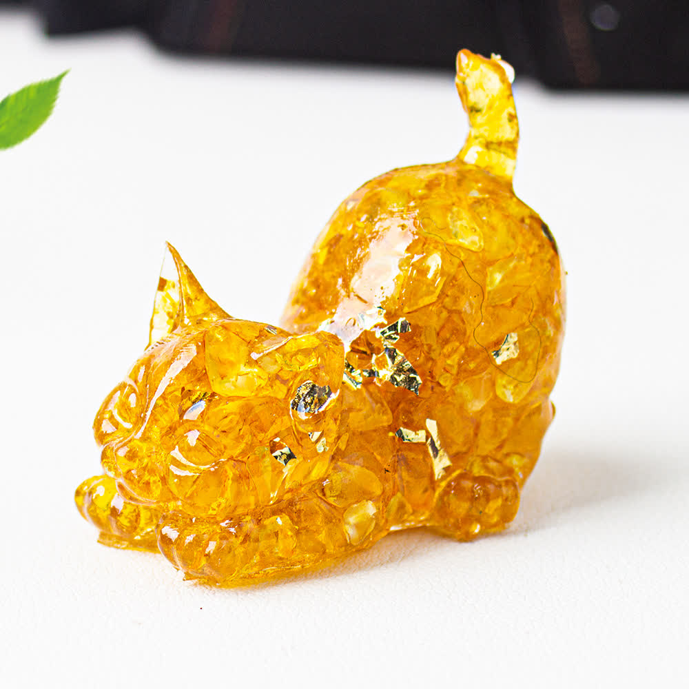Olivenorma Playful Blessing Crystal Cat Figurine Gemstone Decoration - Citrine - With Card - image 11
