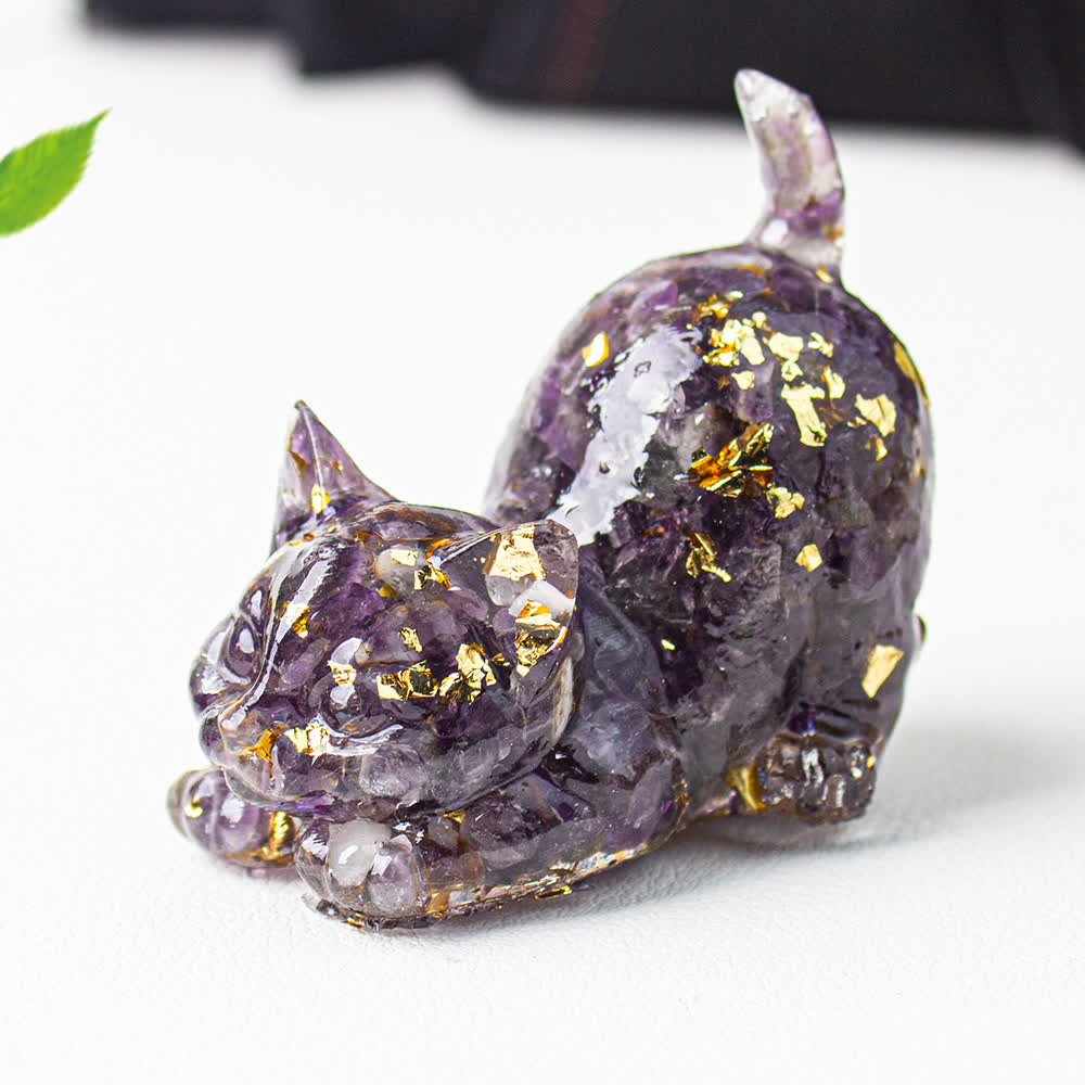 Olivenorma Crystal Resin Stretching Cat Gemstone Decoration - image 1