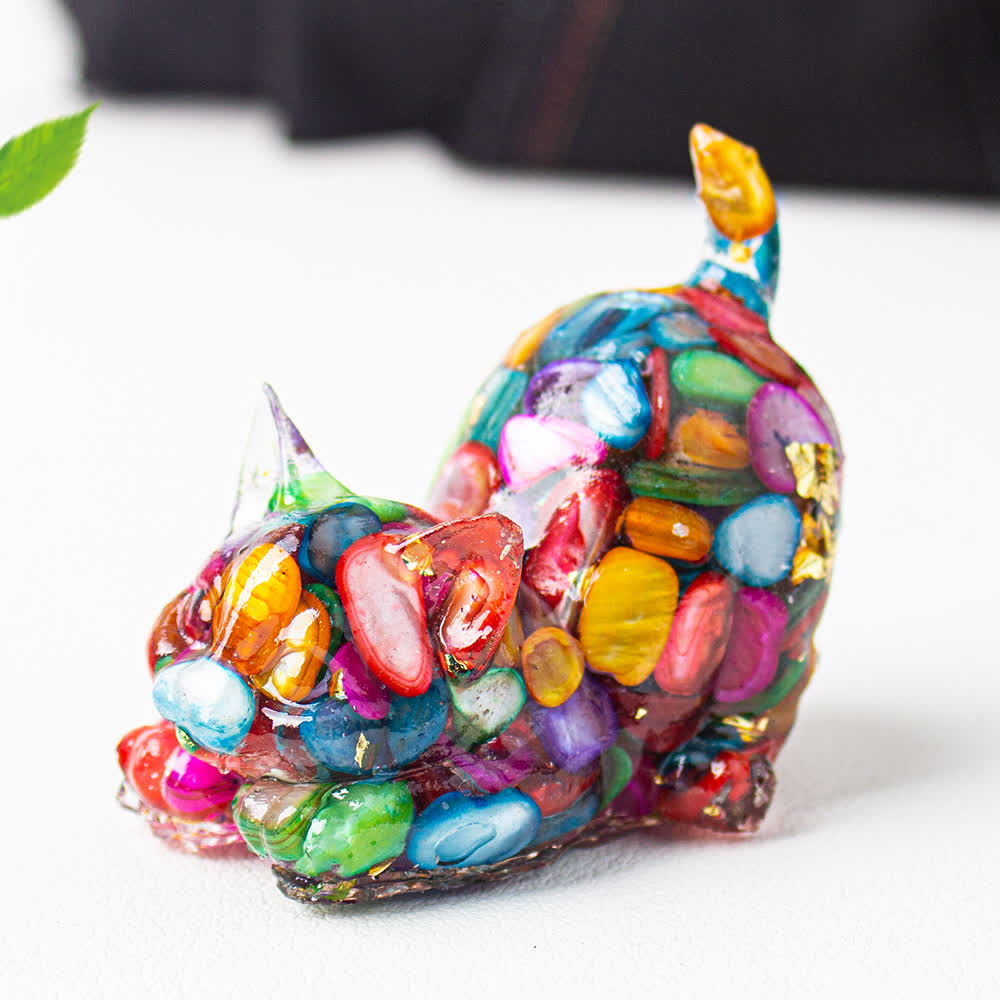 Olivenorma Playful Blessing Crystal Cat Figurine Gemstone Decoration - Colorful Nacre - With Card - image 37