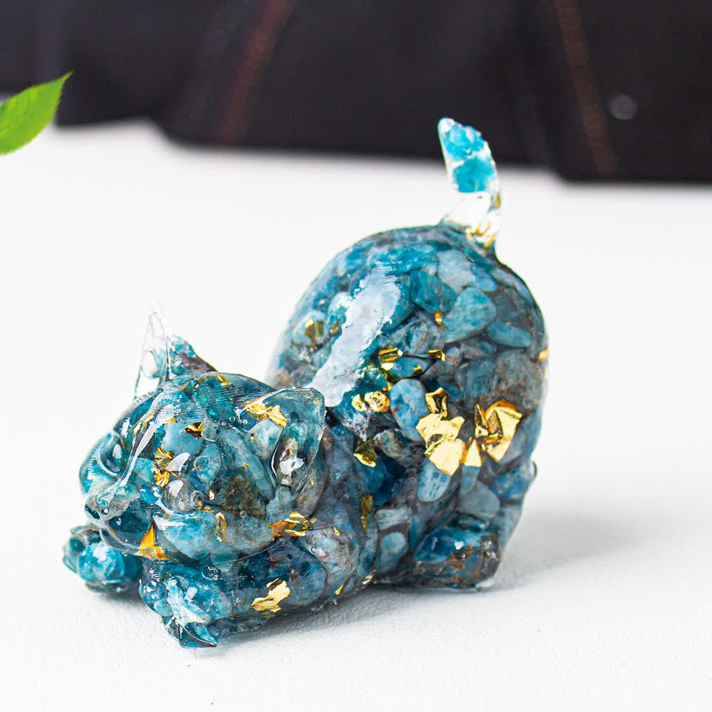 Olivenorma Playful Blessing Crystal Cat Figurine Gemstone Decoration - Blue Apatite - With Card - image 9