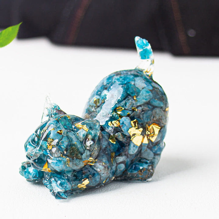 Olivenorma Playful Blessing Crystal Cat Figurine Gemstone Decoration - Blue Apatite - With Card - image 9