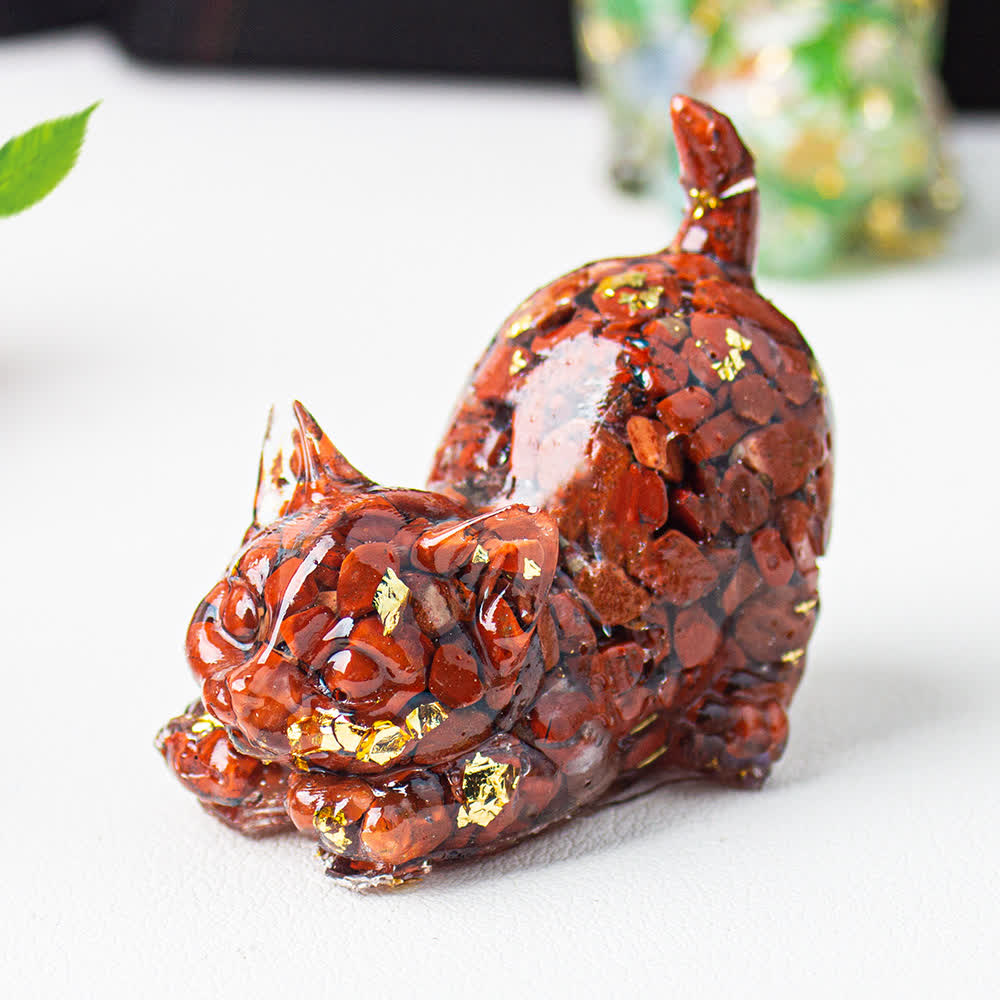 Olivenorma Playful Blessing Crystal Cat Figurine Gemstone Decoration - Red Jasper - With Card - image 49