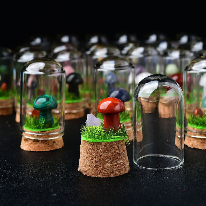 Olivenorma Glass Cover Crystal Mushroom Carving Gemstone Decoration