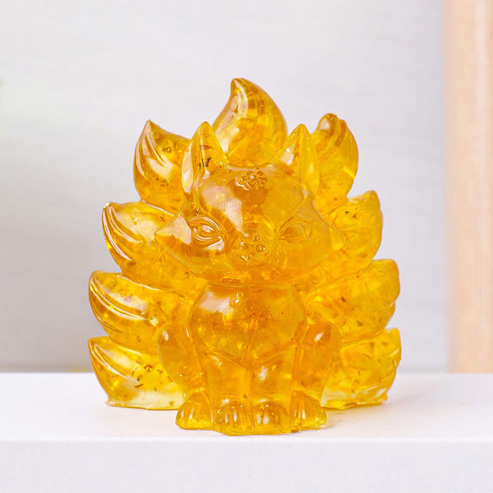 Olivenorma Crystal Resin Nine-Tailed Fox Carving Gemstone Decoration