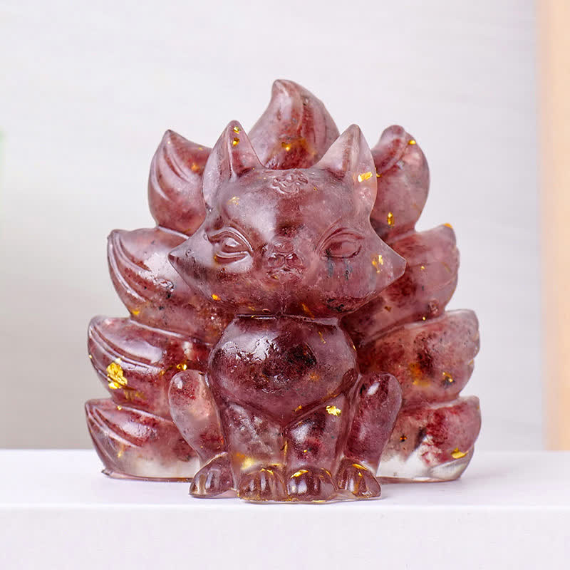 Olivenorma Crystal Resin Nine-Tailed Fox Carving Gemstone Decoration