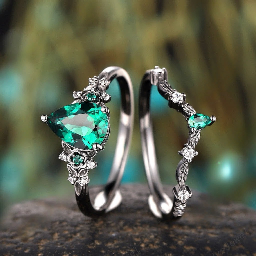 FREE Today: 2 Pcs Floral Alexandrite Black Engagement Ring Set - image 10