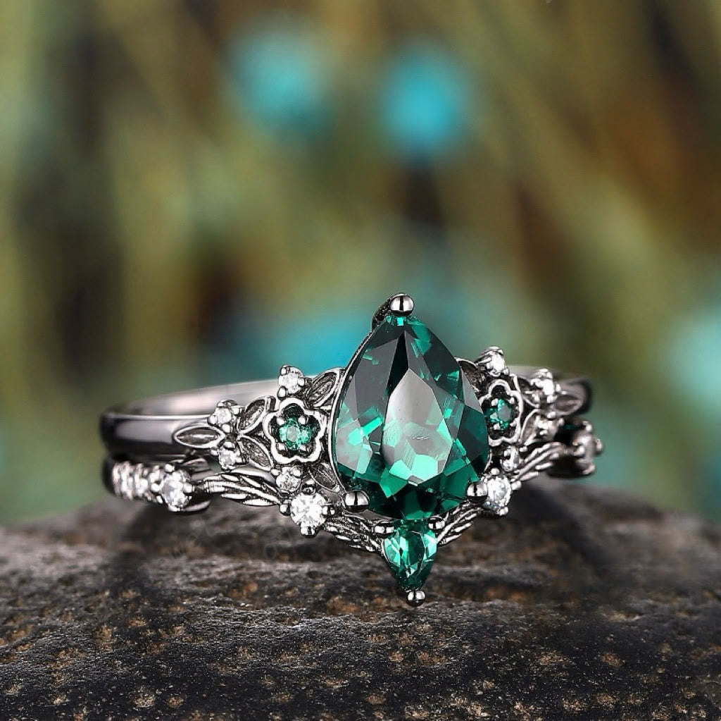 FREE Today: 2 Pcs Floral Alexandrite Black Engagement Ring Set - image 13