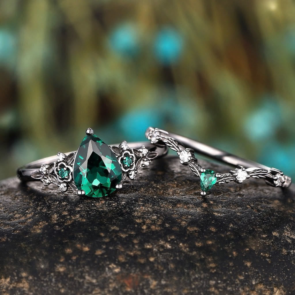 FREE Today: 2 Pcs Floral Alexandrite Black Engagement Ring Set - image 12