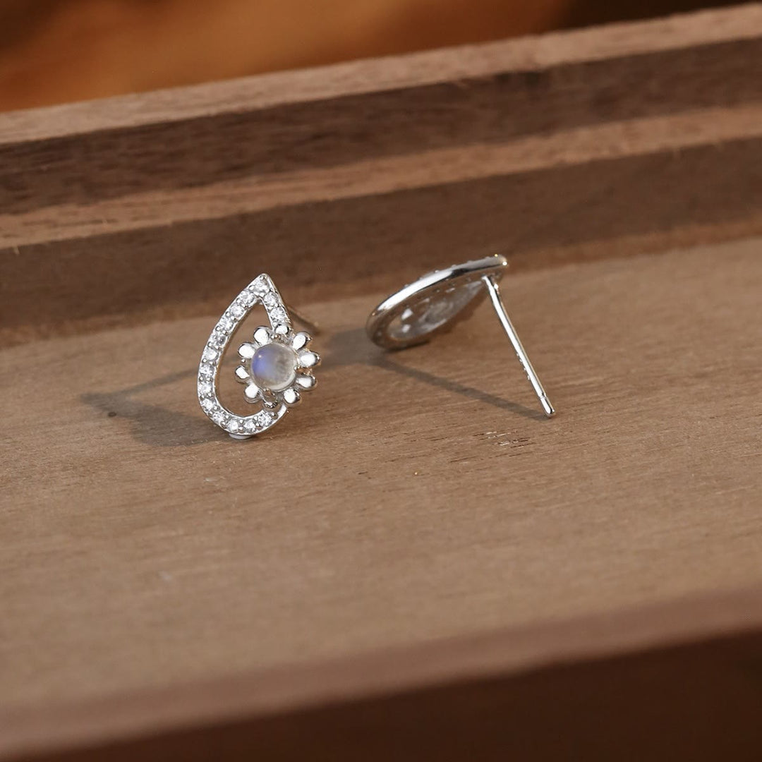 Olivenorma Waterdrop Shaped Round Moonstone Stud Earrings