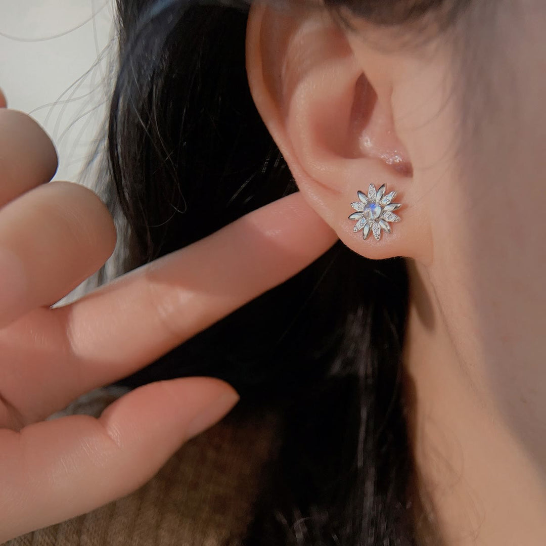 Olivenorma Sunflower Shaped Round Moonstone Stud Earrings