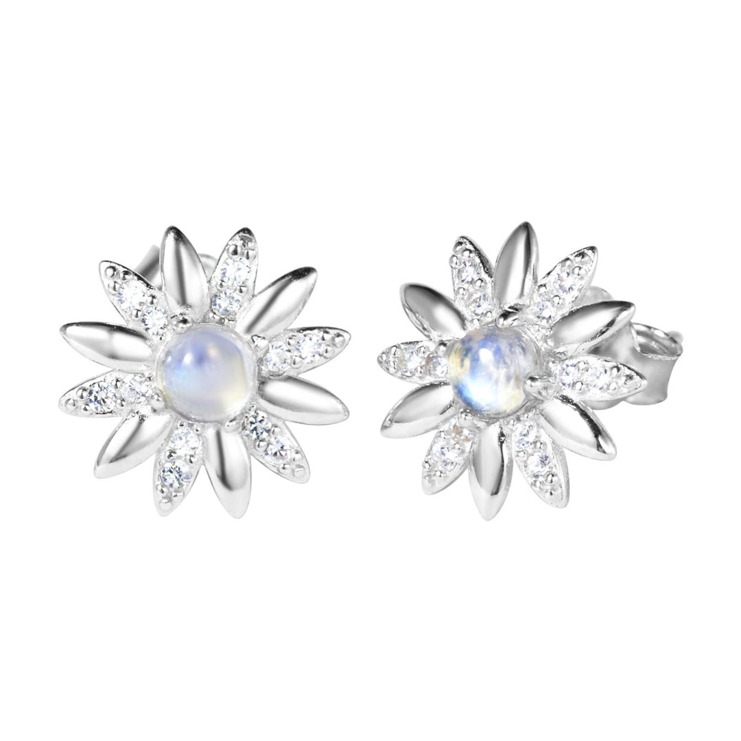 Olivenorma Sunflower Shaped Round Moonstone Stud Earrings