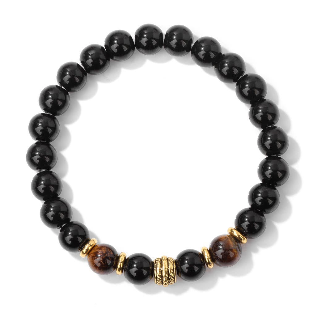 Olivenorma Natural Obsidian Tiger Eye Adjustable Beaded Bracelet