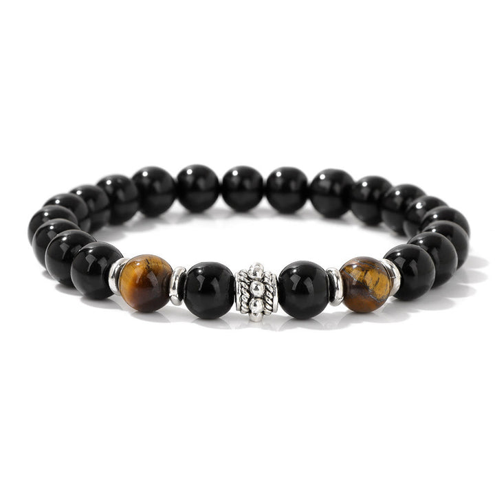 Olivenorma Natural Obsidian Tiger Eye Adjustable Beaded Bracelet