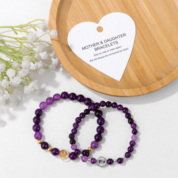 Olivenorma 2Pcs Natural Gemstone Mother & Sister Beaded Bracelet