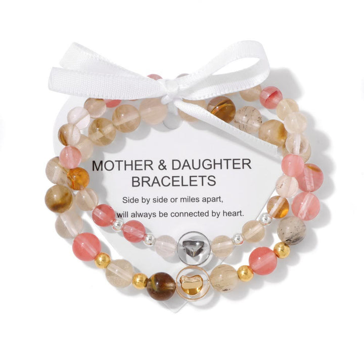 Olivenorma 2Pcs Natural Gemstone Mother & Sister Beaded Bracelet