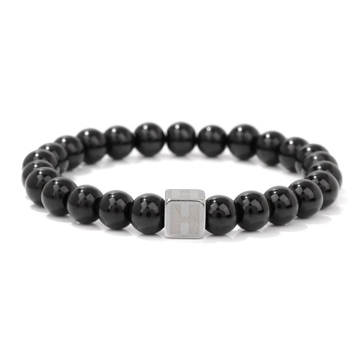 Olivenorma 8mm Initial Cube Obsidian Beaded Bracelet