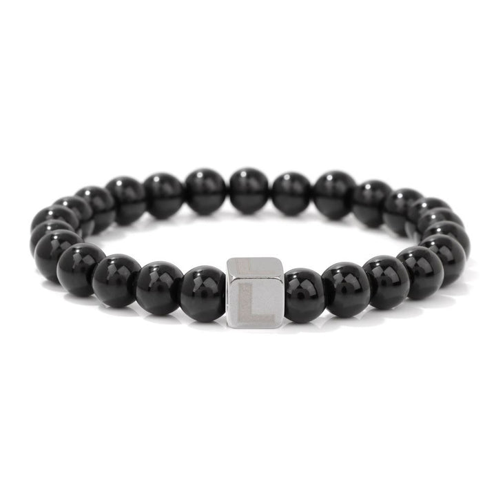 Olivenorma 8mm Initial Cube Obsidian Beaded Bracelet