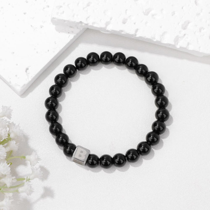 Olivenorma 8mm Initial Cube Obsidian Beaded Bracelet