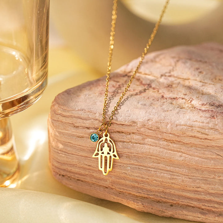 Olivenorma Aquamarine Cross Evil Eye Hamsa Symbol Charm Necklace