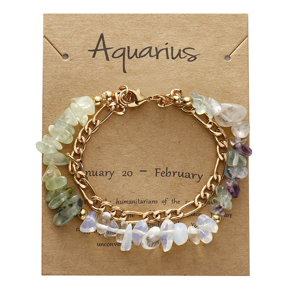 Olivenorma Natural Gravel Beads Metal Chain Zodiac Bracelet