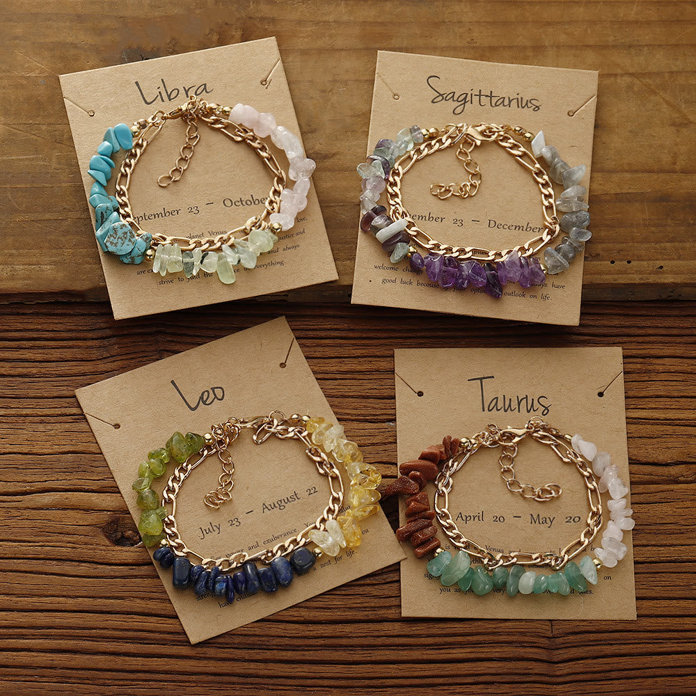 Olivenorma Natural Gravel Beads Metal Chain Zodiac Bracelet - image 15