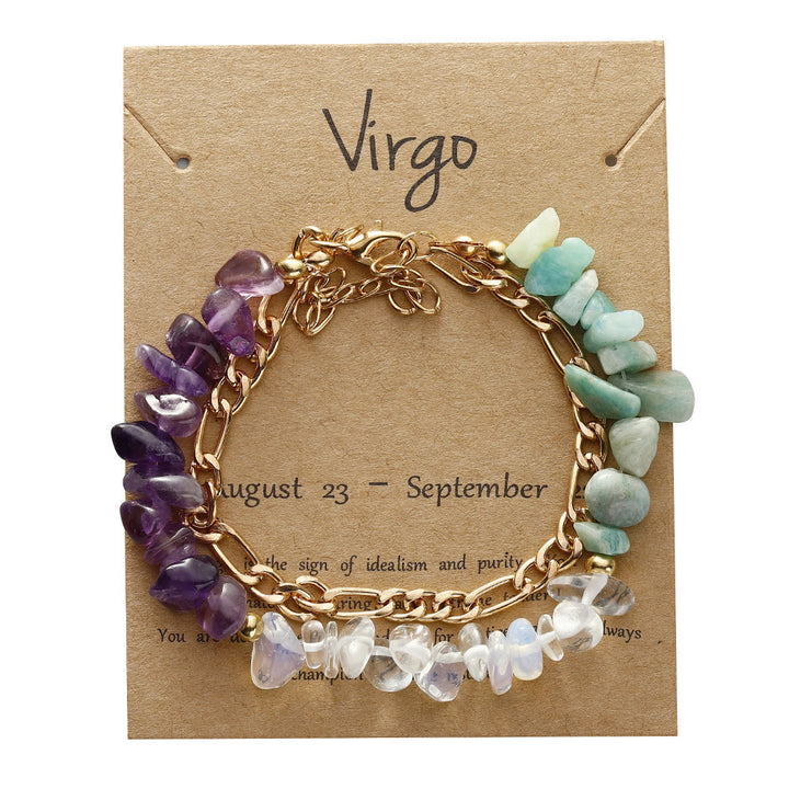 Olivenorma Natural Gravel Beads Metal Chain Zodiac Bracelet