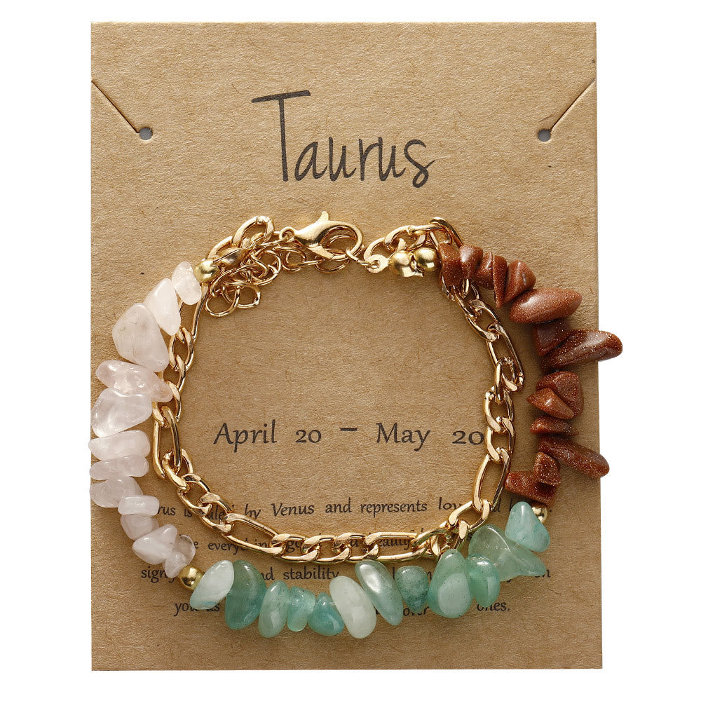Olivenorma Natural Gravel Beads Metal Chain Zodiac Bracelet - Taurus - image 2