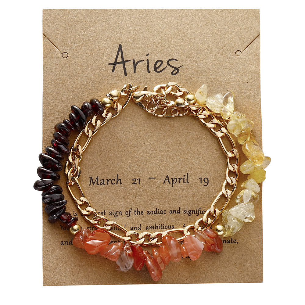 Olivenorma Natural Gravel Beads Metal Chain Zodiac Bracelet - Aries - image 1