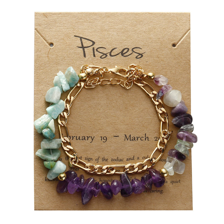 Olivenorma Natural Gravel Beads Metal Chain Zodiac Bracelet - Pisces - image 12