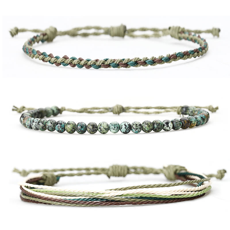 Olivenorma Natural Beads Cotton Rope Braided Bracelet