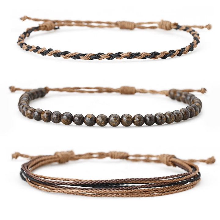 Olivenorma Natural Beads Cotton Rope Braided Bracelet