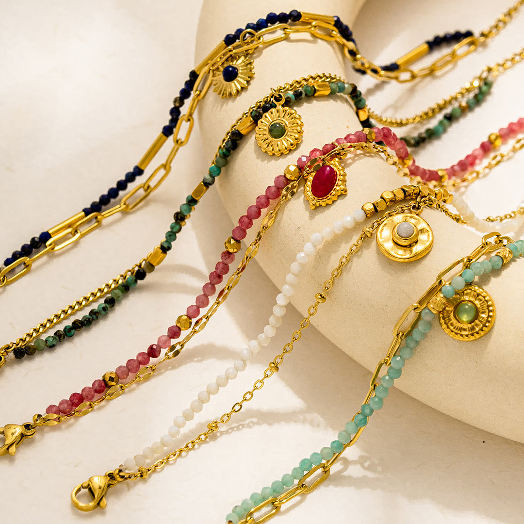 Olivenorma Vintage Natural Stone Alloy Beads Bracelet