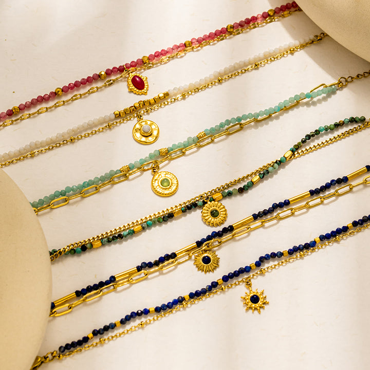 Olivenorma Vintage Natural Stone Alloy Beads Bracelet