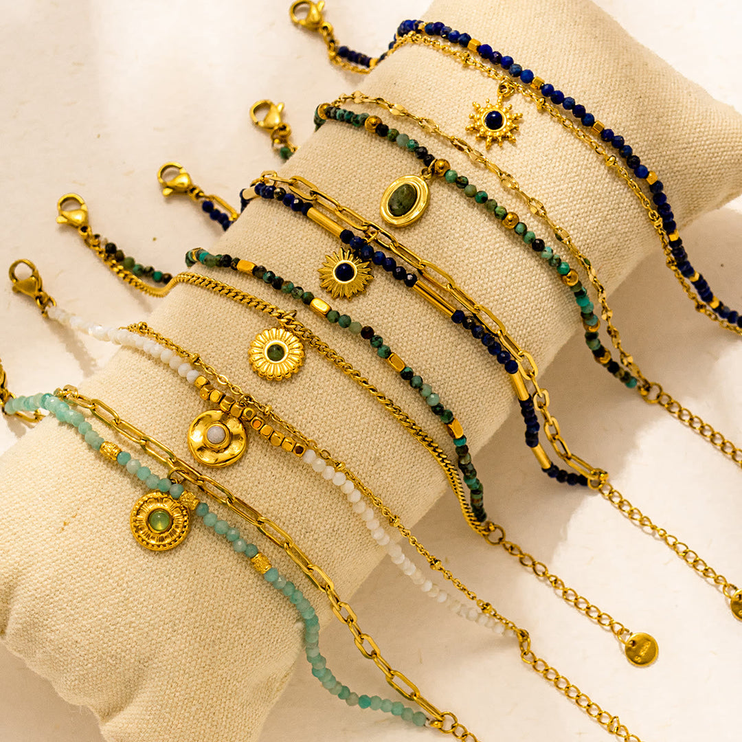 Olivenorma Vintage Natural Stone Alloy Beads Bracelet