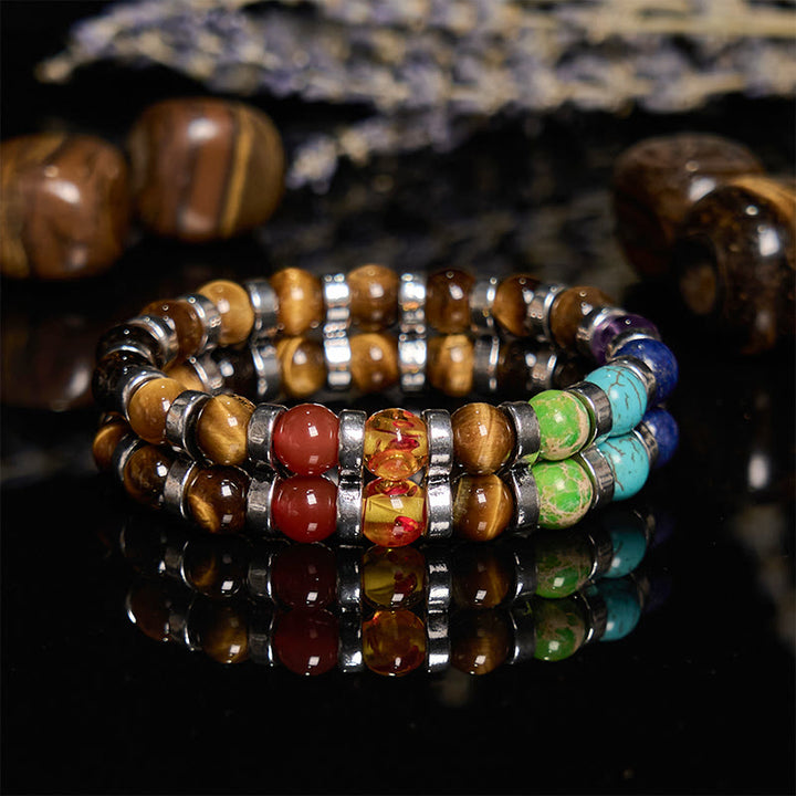 Olivenorma Natural Tiger Eye Chakra Beaded Bracelet