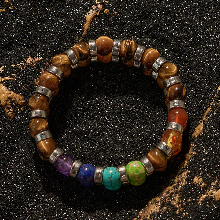 Olivenorma Natural Tiger Eye Chakra Beaded Bracelet