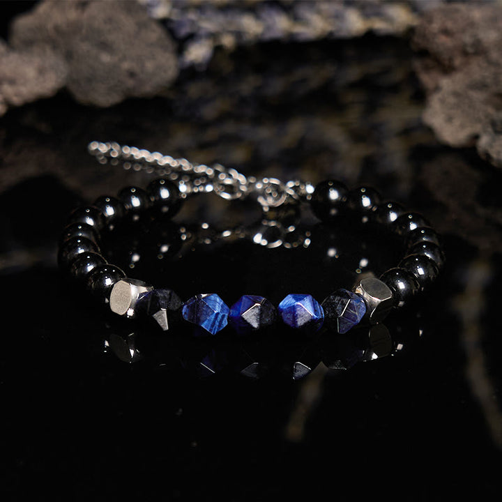 Olivenorma Faceted Blue Tiger Eye Obsidian Beaded Bracelet