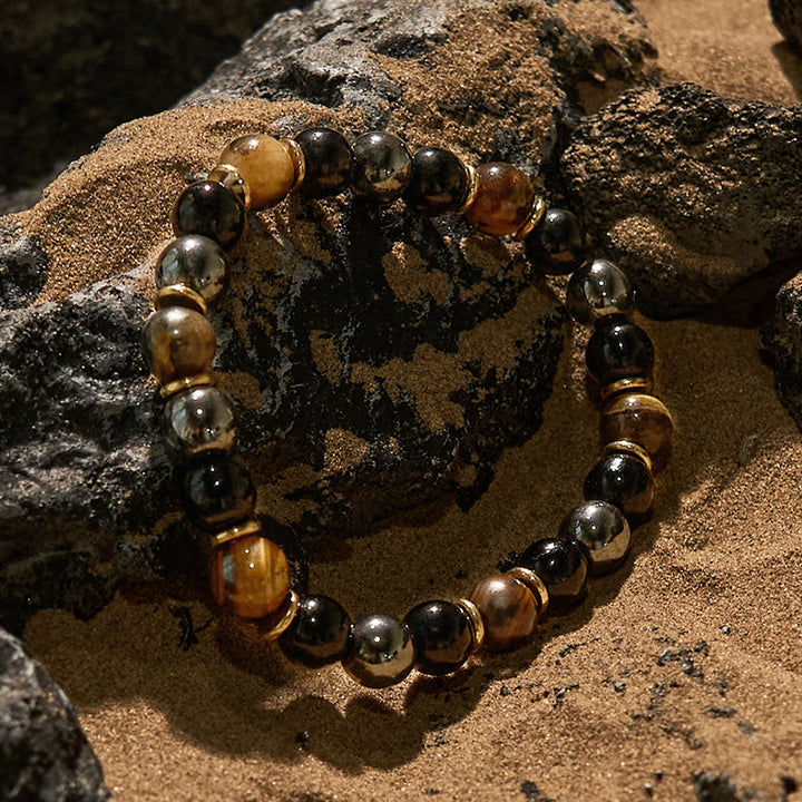 Olivenorma 8mm Obsidian Tiger Eye Hematite Beaded Bracelet