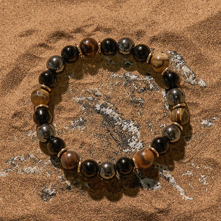 Olivenorma 8mm Obsidian Tiger Eye Hematite Beaded Bracelet