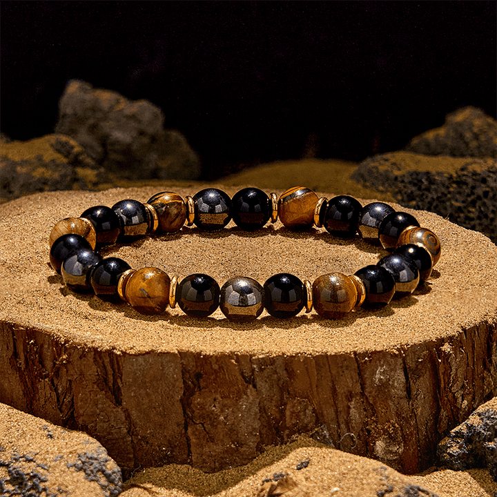 Olivenorma 8mm Obsidian Tiger Eye Hematite Beaded Bracelet