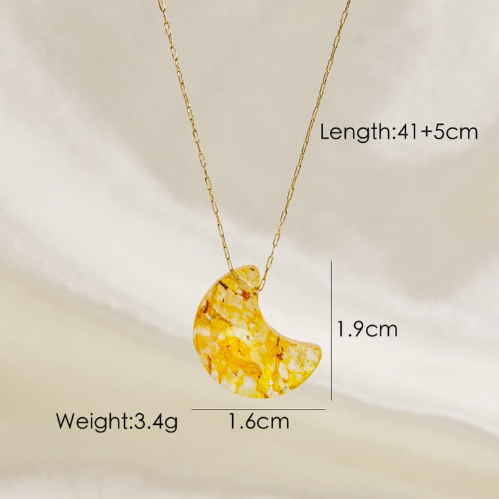 Olivenorma Natural Crystal Cut Moon Shape Pendant Necklace