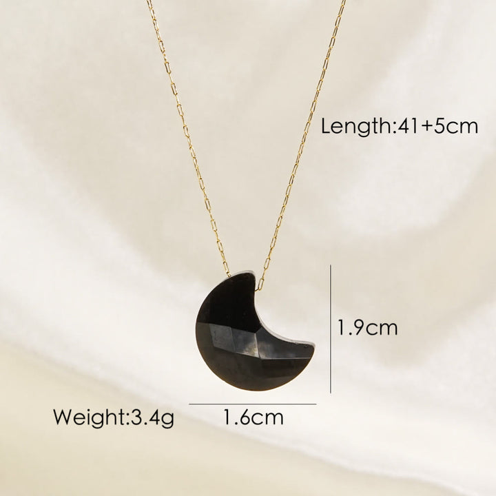 Olivenorma Natural Crystal Cut Moon Shape Pendant Necklace - Black Onyx - image 14