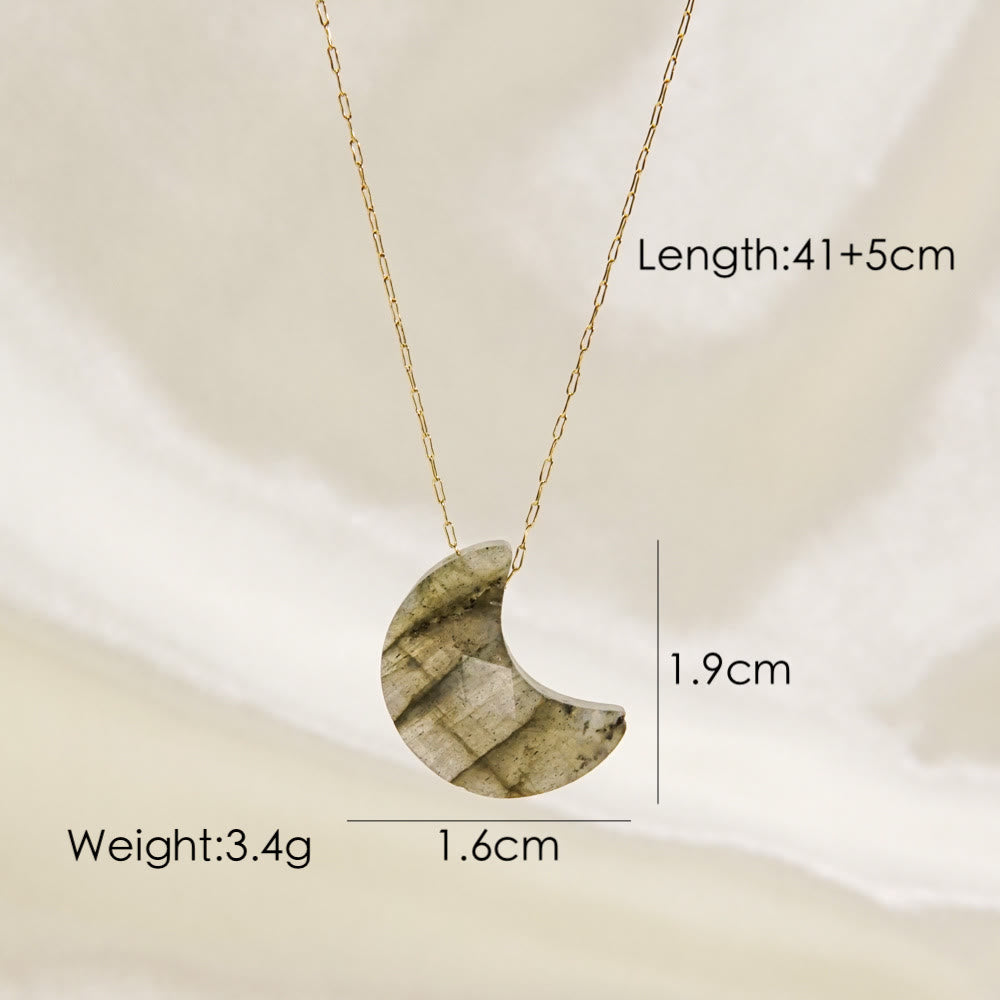 Olivenorma Natural Crystal Cut Moon Shape Pendant Necklace