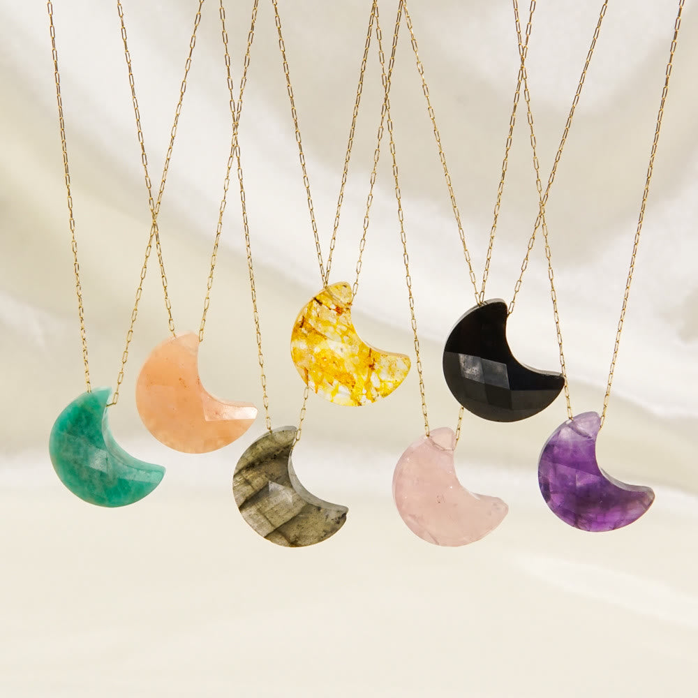 Olivenorma Natural Crystal Cut Moon Shape Pendant Necklace