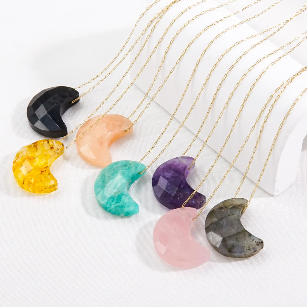 Olivenorma Natural Crystal Cut Moon Shape Pendant Necklace - image 18