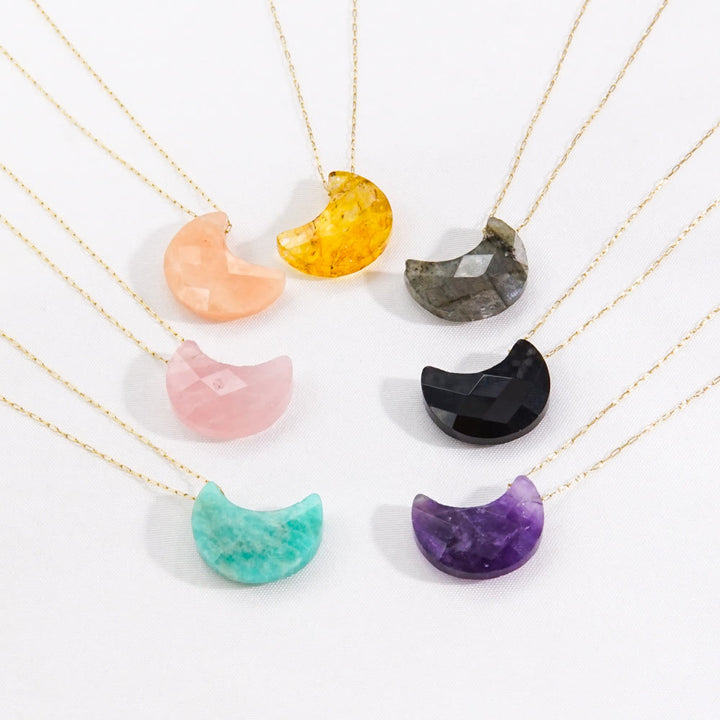 Olivenorma Natural Crystal Cut Moon Shape Pendant Necklace - image 17