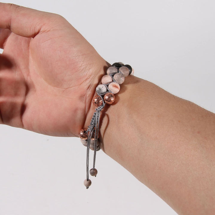 Olivenorma 2 Layers Lava Stone Pink Zebra Jasper Braided Bracelet