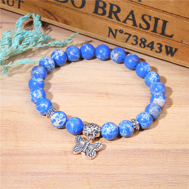 Olivenorma Natural Turquoise Butterfly Charm Gem Bracelet