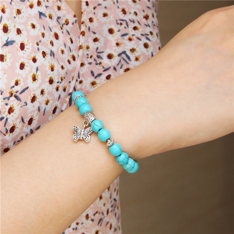 Olivenorma Natural Turquoise Butterfly Charm Gem Bracelet