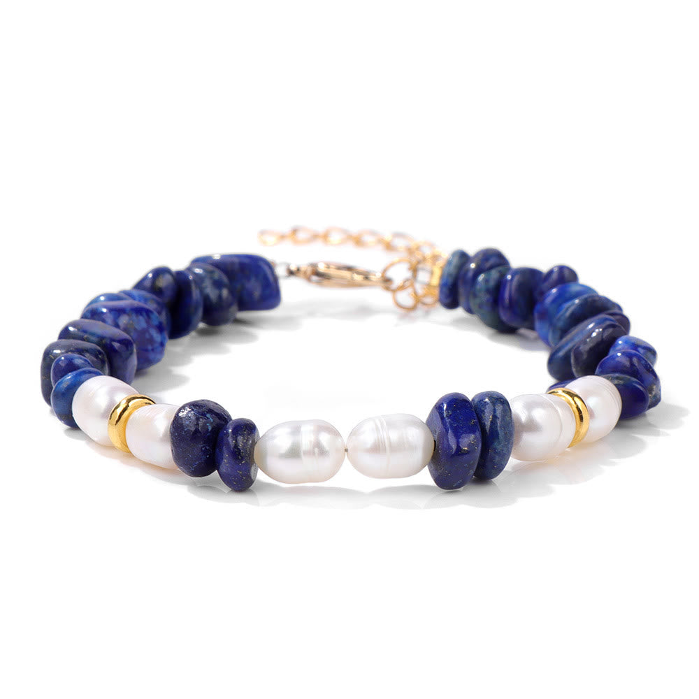 Olivenorma Irregular Gem Gravel Pearl Beaded Bracelet